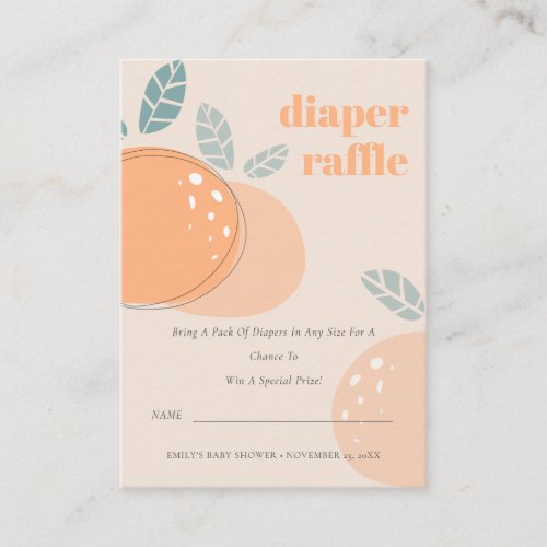 Peach Blush Orange Fruit Diaper Raffle Baby Shower Enclosure Card