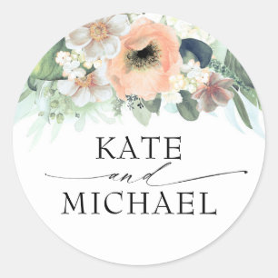 Peach Blush Pink and White Flowers Spring Garden Classic Round Sticker