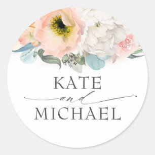Peach Blush Pink and White Flowers Spring Garden Classic Round Sticker