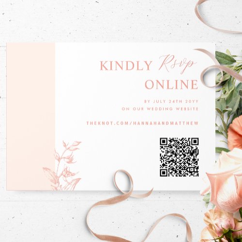 Peach Blush Pink Elegant QR Code RSVP Wedding Enclosure Card