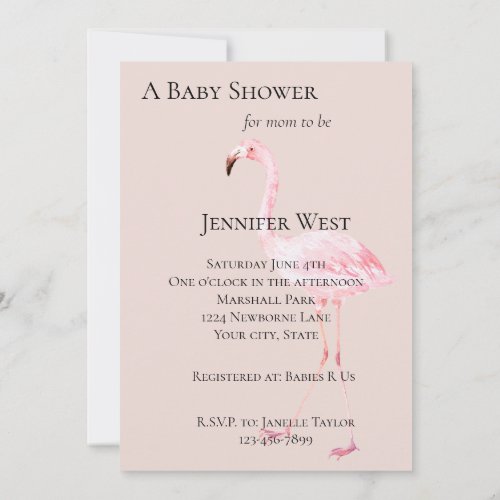 Peach Blush Pink Flamingo Baby Shower Invitation
