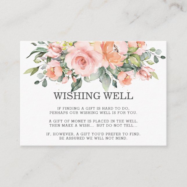 Peach Blush Pink Floral Wedding Wishing Well Enclosure Card (Front)
