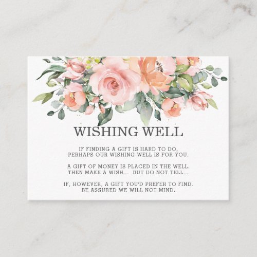 Peach Blush Pink Floral Wedding Wishing Well Enclosure Card