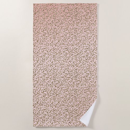 Peach Blush Pink Glitter Gold Leopard Print   Beach Towel