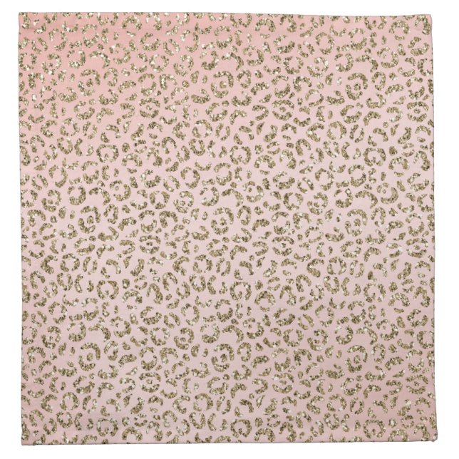 Peach Blush Pink Glitter Gold Leopard Print       Cloth Napkin (Front)