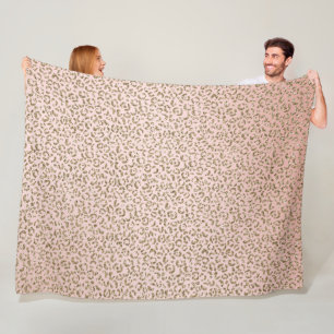 Peach Blush Pink Glitter Gold Leopard Print        Fleece Blanket