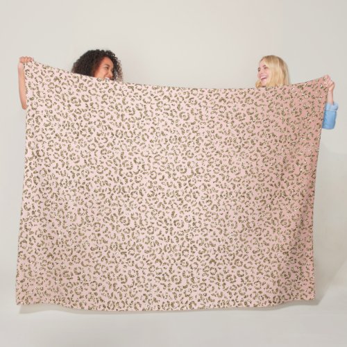 Peach Blush Pink Glitter Gold Leopard Print        Fleece Blanket