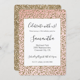 Peach Blush Pink Glitter Gold Leopard Print Invitation