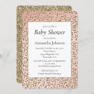 Peach Blush Pink Glitter Gold Leopard Print Invitation