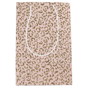 Peach Blush Pink Glitter Gold Leopard Print Medium Gift Bag