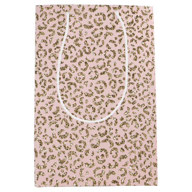 Peach Blush Pink Glitter Gold Leopard Print       Medium Gift Bag (Front)