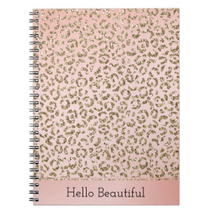 Peach Blush Pink Glitter Gold Leopard Print Notebook