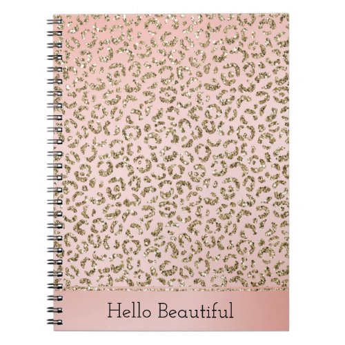 Peach Blush Pink Glitter Gold Leopard Print    Notebook