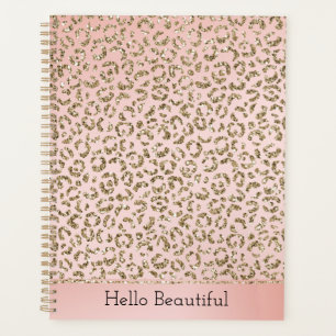 Peach Blush Pink Glitter Gold Leopard Print Planner