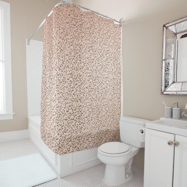 Peach Blush Pink Glitter Gold Leopard Print     Shower Curtain (In Situ)