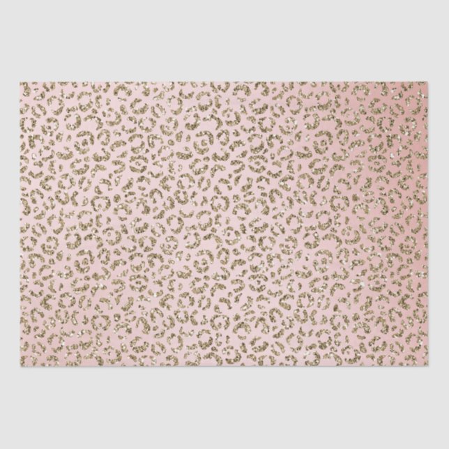Peach Blush Pink Glitter Gold Leopard Print      Tissue Paper (Front)