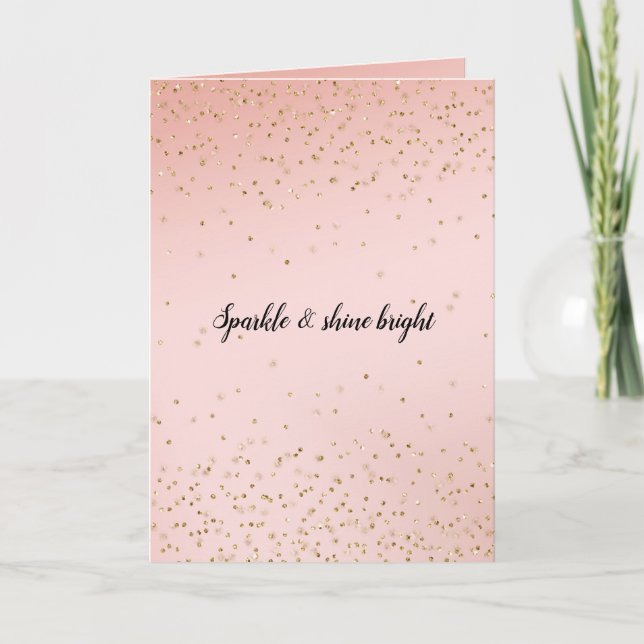 Peach Blush Pink Ombre Gold Confetti      Card (Front)