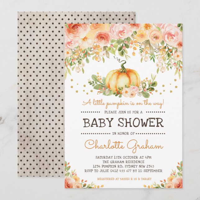 Peach & Blush Pumpkin Baby Shower Invitation Chic (Front/Back)