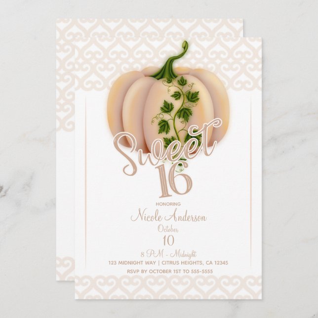 Peach Blush Pumpkin Fall Sweet 16 Birthday Party Invitation (Front/Back)