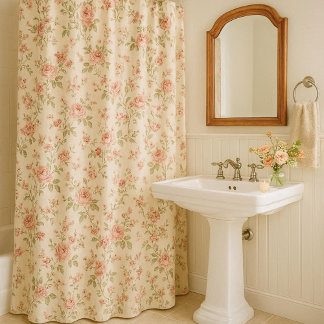 Peach Blush  Rose Floral   Shower Curtain