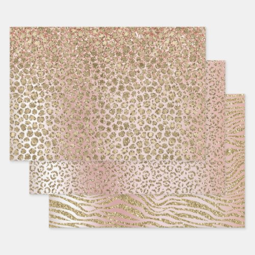 Peach Blush Rose Gold Glitter Animal Prints Wrapping Paper Sheets