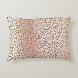 Peach Blush Rose Gold Glitter Leopard Print Accent Pillow