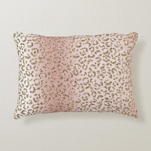 Peach Blush Rose Gold Glitter Leopard Print   Accent Pillow