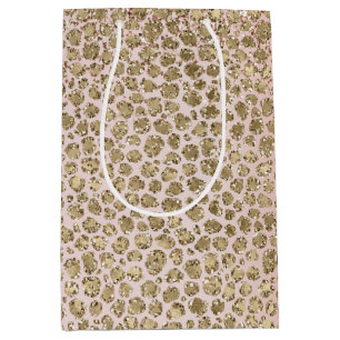 Peach Blush Rose Gold Glitter Leopard Print   Medium Gift Bag