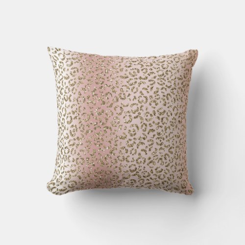 Peach Blush Rose Gold Glitter Leopard Print    Throw Pillow