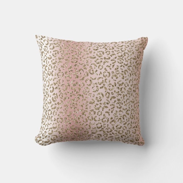 Peach Blush Rose Gold Glitter Leopard Print    Throw Pillow (Front)