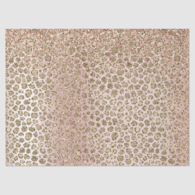 Peach Blush Rose Gold Glitter Leopard Print Tissue Paper (Front)