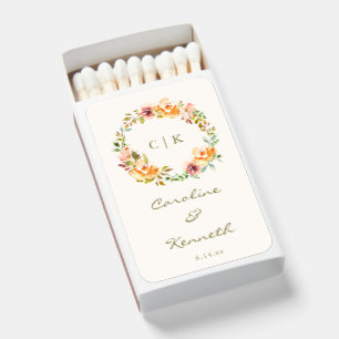 Peach Blush Rose Wreath Monogram Boho Wedding Matchboxes
