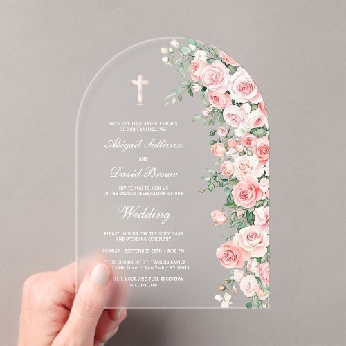 Peach Blush Roses Arch Wedding Acrylic Invitations