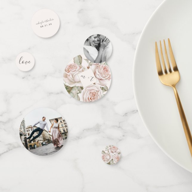 Peach Blush Roses Photo and Name Wedding Confetti (Group)