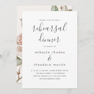 Peach Blush Roses Wedding Rehearsal Dinner Card