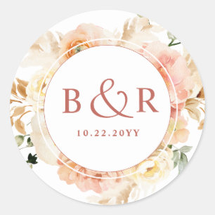 Peach Blush, Rust Orange Wedding Envelope / Favor Classic Round Sticker