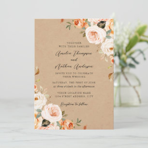 Peach Blush Rustic Botanical Florals Wedding Invitation