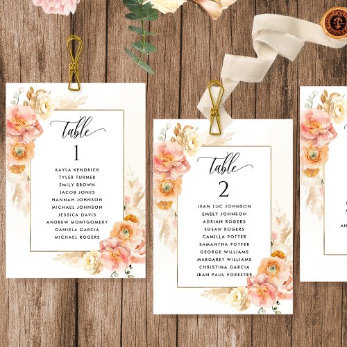 Peach Blush Seating Plan Cards with Guest Names