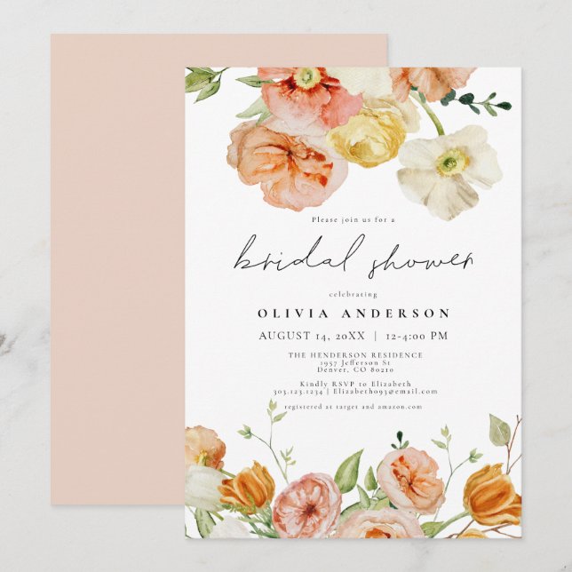 Peach & Blush Spring Floral Bridal Shower Invitation (Front/Back)