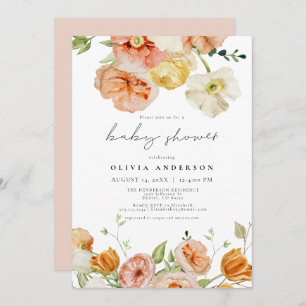 Peach & Blush Spring Floral Girl Baby Shower Invitation