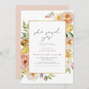 Peach & Blush Spring Wildflower Bridal Shower Invitation