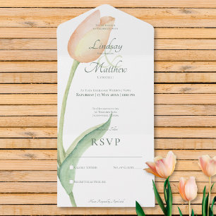 Peach Blush Tulip Solo Modern No Dinner All In One Invitation