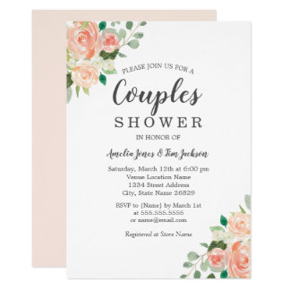 Peach Blush Watercolor Floral Couples Shower Invitation