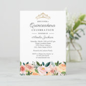 Peach Blush Watercolor Floral Quinceanera Invitation (Standing Front)