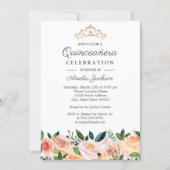 Peach Blush Watercolor Floral Quinceanera Invitation (Front)