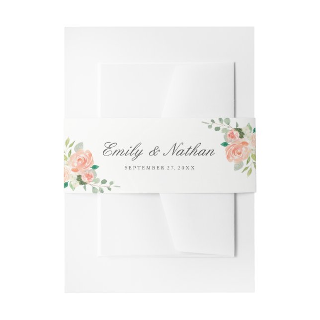 Peach Blush Watercolor Floral Wedding Belly Band (Front Example)