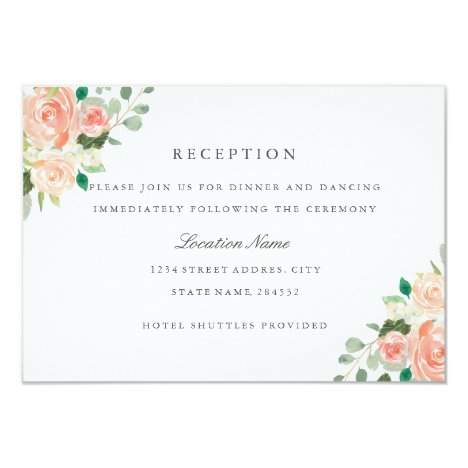 Peach Blush Watercolor Floral Wedding Reception Card