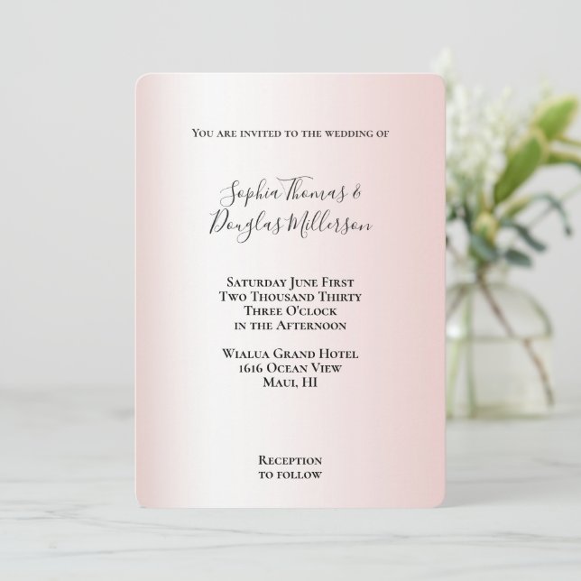 Peach Blush White Wedding Invitation (Standing Front)
