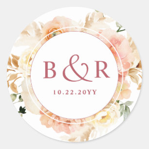 Peach Blush with Burgundy Wedding Envelope / Favor Classic Round Sticker