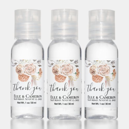 Peach Bohemian Rose Hand Sanitizer Wedding Favors